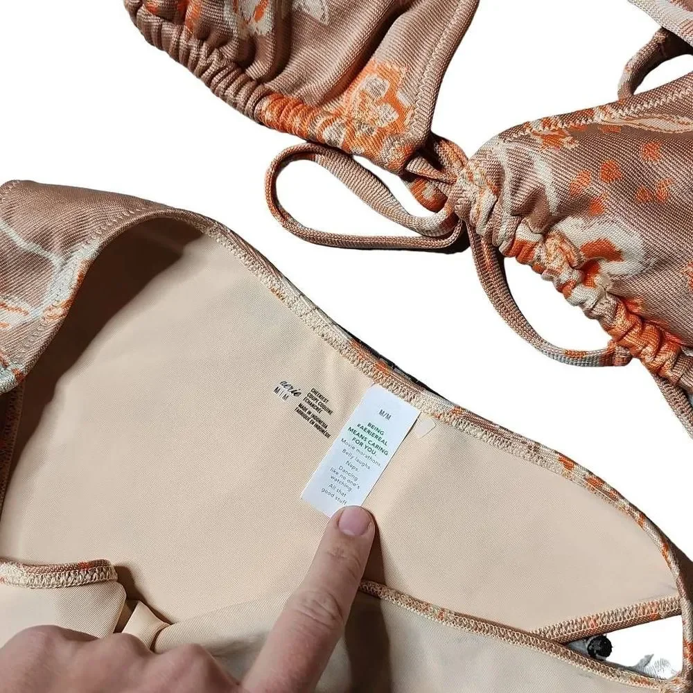American eagle Aerie triangle cheekiest bikini set rust orange tapestry design - Picture 6 of 7
